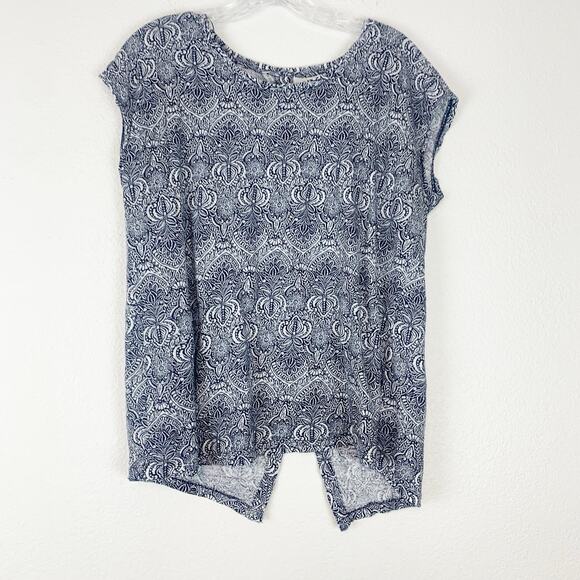 Rachel‎ Zoe Shirt Womens Large 100% Linen Button Back Cap Sleeve Blue White L - Picture 1 of 6